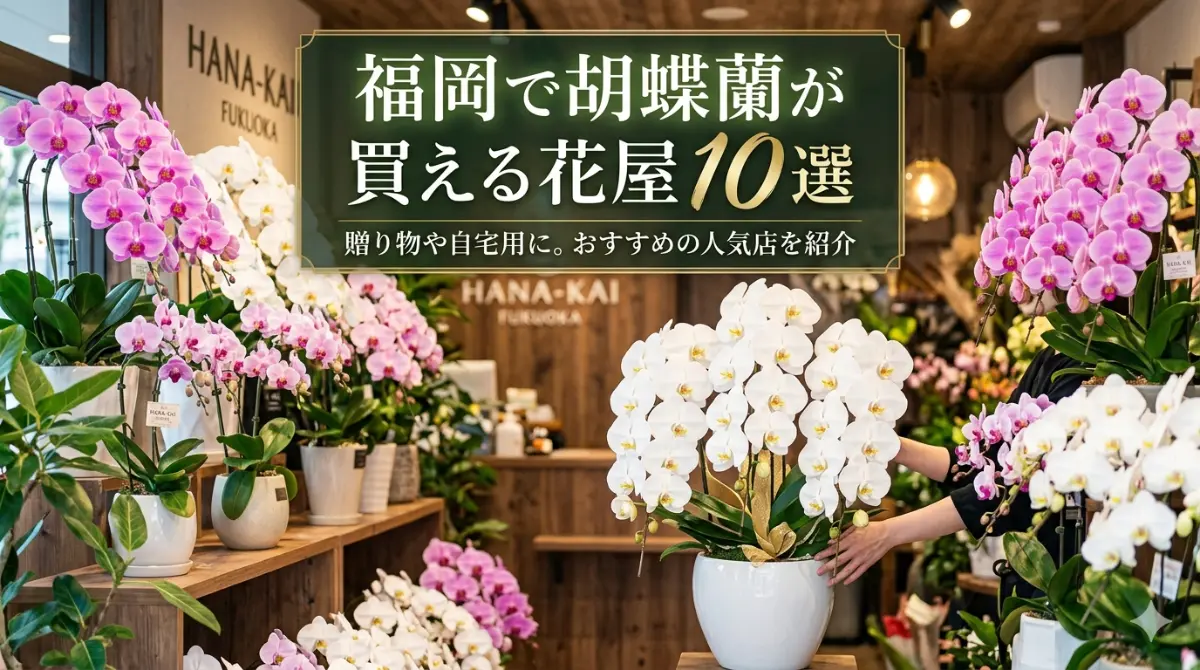 福岡で胡蝶蘭が買える花屋10選 白とピンクの大輪が並ぶ店内