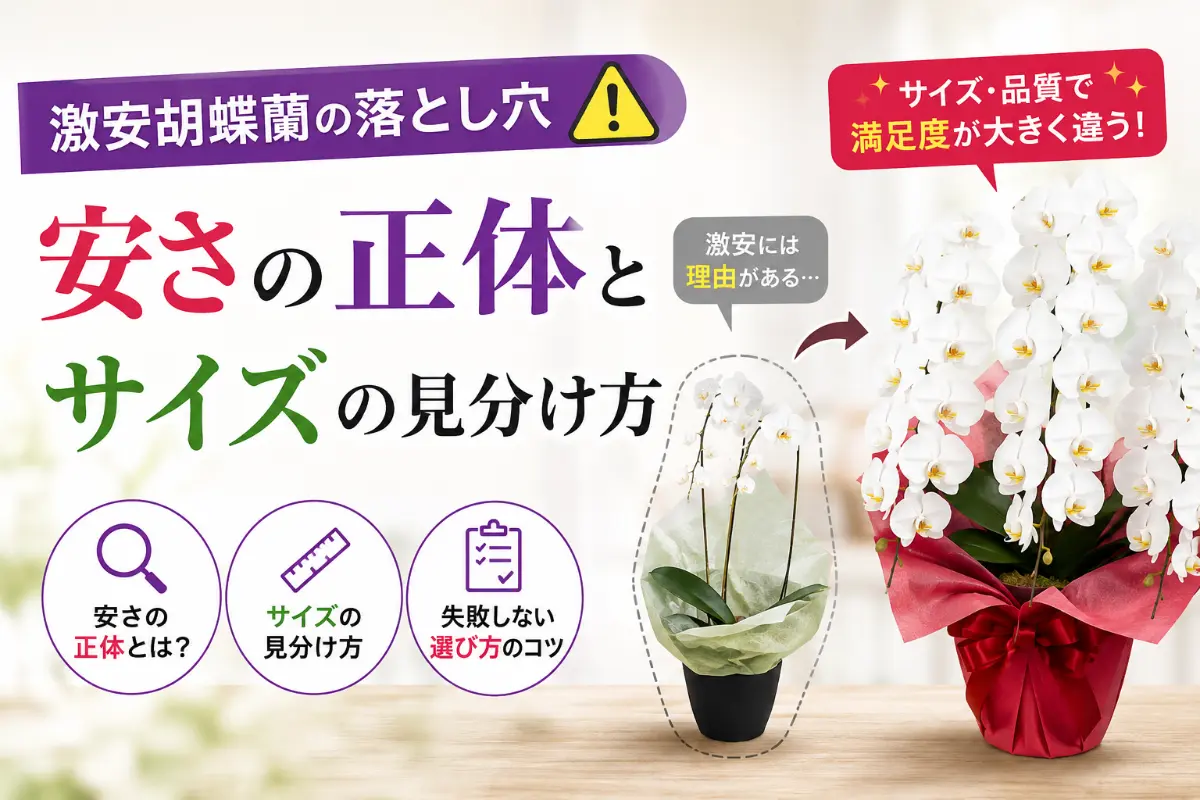 激安胡蝶蘭との違いがわかる白の大輪3本立ち