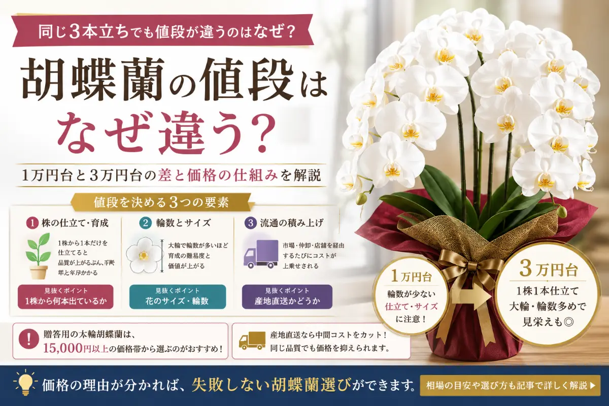 胡蝶蘭の値段を決める3つの要素の図解